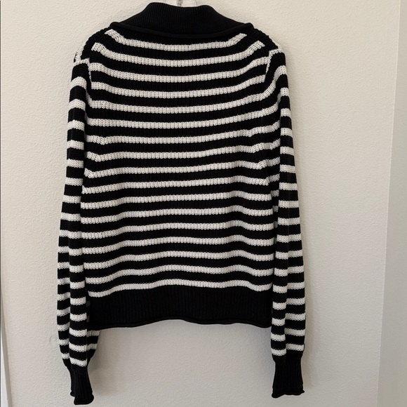 J. Crew Ribbed Cotton Button-Collar Sweater in Black and White Stripe Size XL - Picture 6 of 8